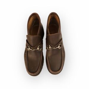 Gucci Brown Leather Horsebit Boots with Silver Accents